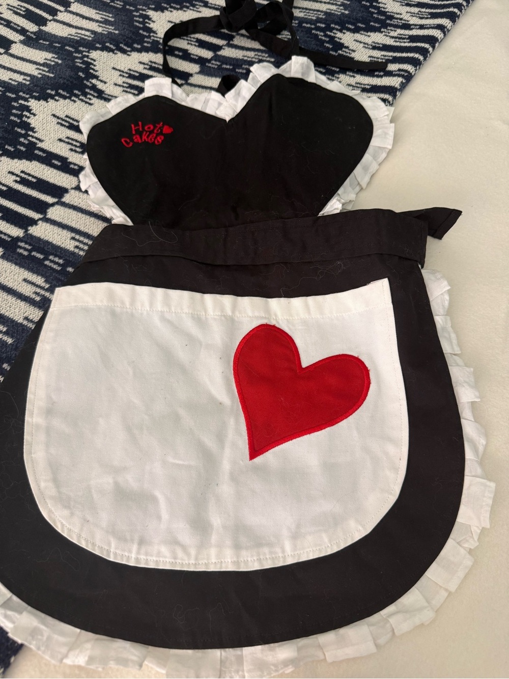 Black & White Heart Apron Dress with Red Heart Pocket